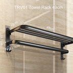 Shop 0 TR-V-49 Matte Black No Drilling Towel Rack Movable Holder With Hook Wall Mount Shelf Aluminum Shower Hanger Rail Bathroom Accessories Mademoiselle Home Decor