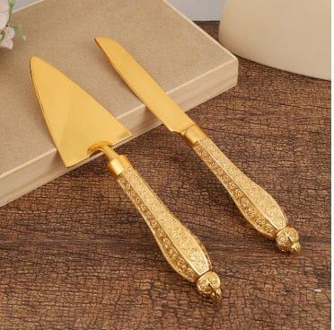 Shop 0 2 PCs 3 High-quality Western baking tool hollow handle triangular pizza shovel cake dessert cutter two-piece set gold cutlery Mademoiselle Home Decor