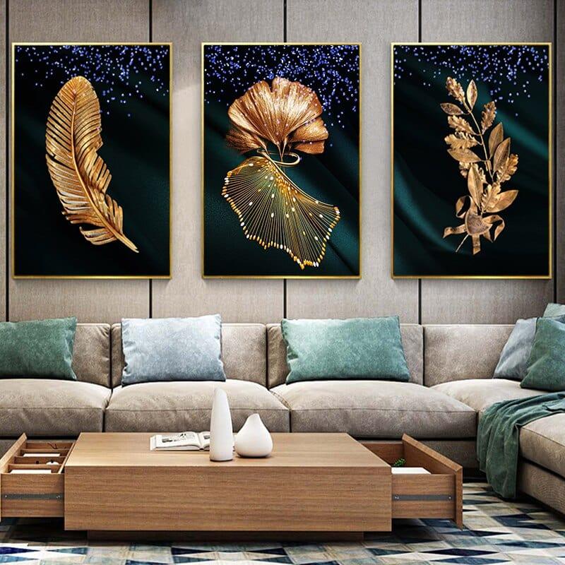 Shop 0 Nordic Golden Luxury Canvas Painting Gold Leaf Plant Picture Home Decor Wall Art Green Posters and Prints for Living Room Design Mademoiselle Home Decor