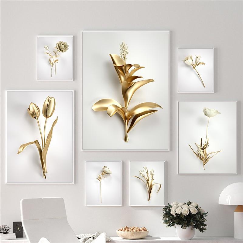 Shop 0 Abstract Golden Flower Home Decor Luxury Picture Canvas Painting Wall Art Posters and Prints for Nordic Living Room Art Design Mademoiselle Home Decor