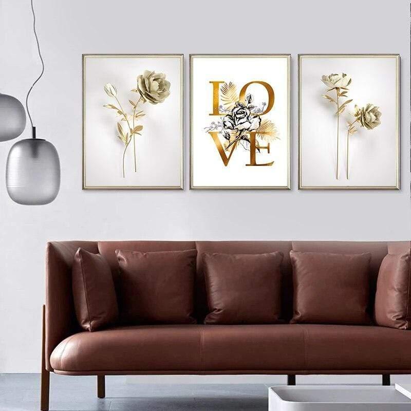 Shop 0 Abstract Golden Flower Home Decor Luxury Picture Canvas Painting Wall Art Posters and Prints for Nordic Living Room Art Design Mademoiselle Home Decor