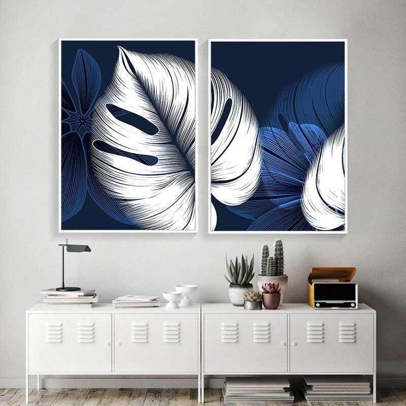 Shop 0 Abstract Blue White Plant Leaf Posters Print Modern Home Decor Picture Wall Art Canvas Painting Nordic Living Room Decor Cuadros Mademoiselle Home Decor