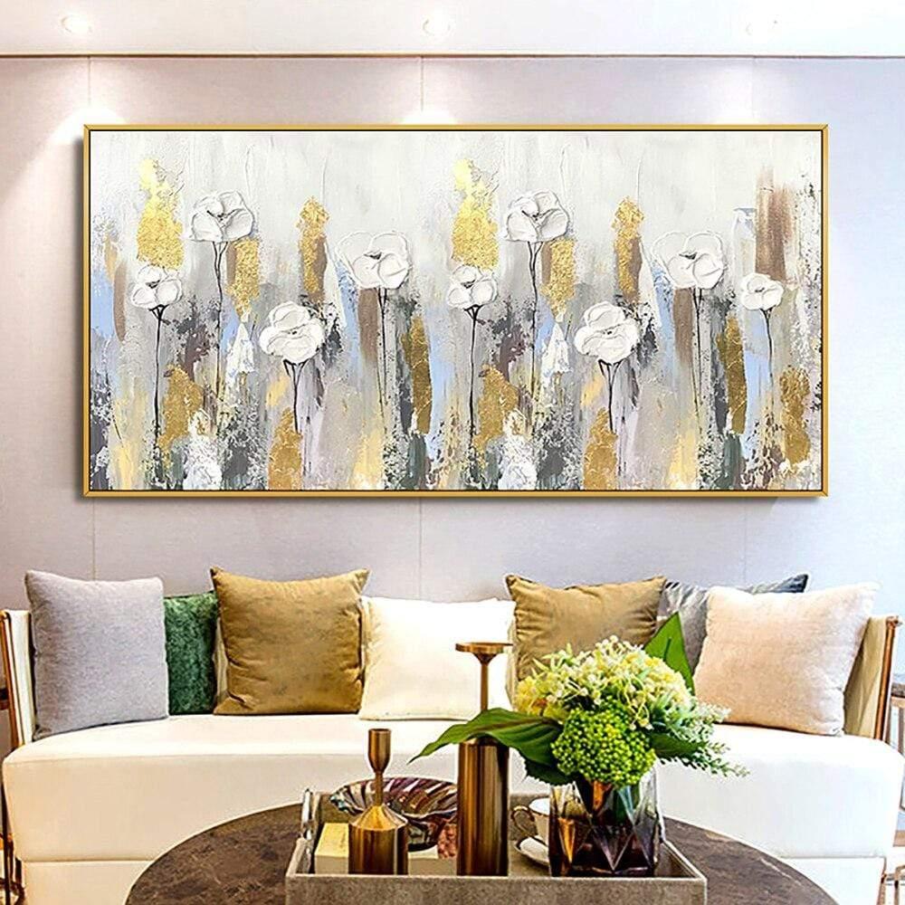 Shop 0 Gold White Flower Handmade Abstract Thick Oil Painting Large Abstract Wall Art Oil Canvas Hand Painted Modern Paintings Unframed Mademoiselle Home Decor