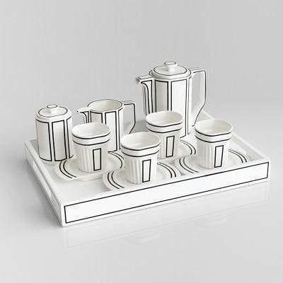 Shop 0 Set B (Teapot + Sugar Bowl + Milk Can + 4 Cups w/ Saucers + Tray) Coco Tea Set Mademoiselle Home Decor