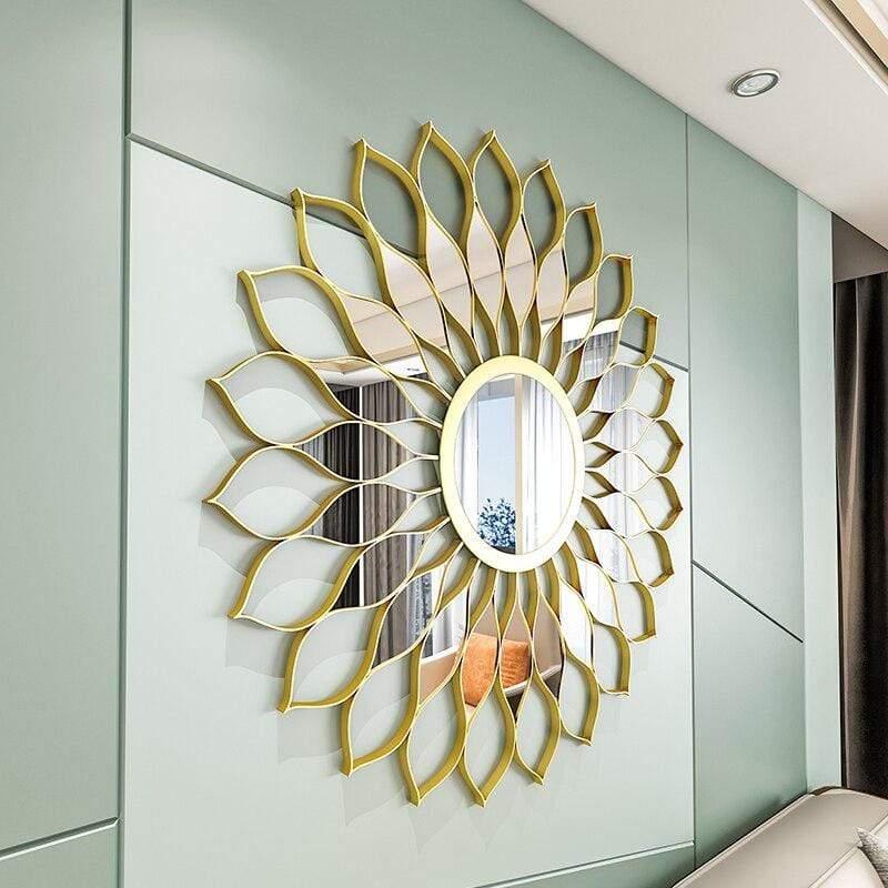 Shop 0 Europe Wrought Iron Wall Hanging Gold Sun Flower Decorative Mirrors Decor Home Livingroom Background Wall Mural Ornaments Crafts Mademoiselle Home Decor