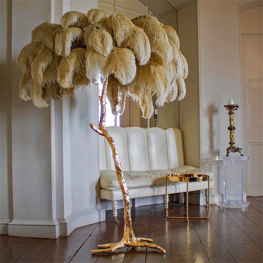 Shop 0 Modern Luxury Ostrich Feather LED Floor Lamp Gold Copper Floor Light Nordic Home Decor Floor Lamps for Living Room Standing Lamp Mademoiselle Home Decor
