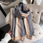 Shop 0 Thick Warm Winter Scarf Houndstooth Design Print Women Cashmere Pashmina Shawl Lady Wrap Scarves Knitted Female Foulard Blanket Mademoiselle Home Decor