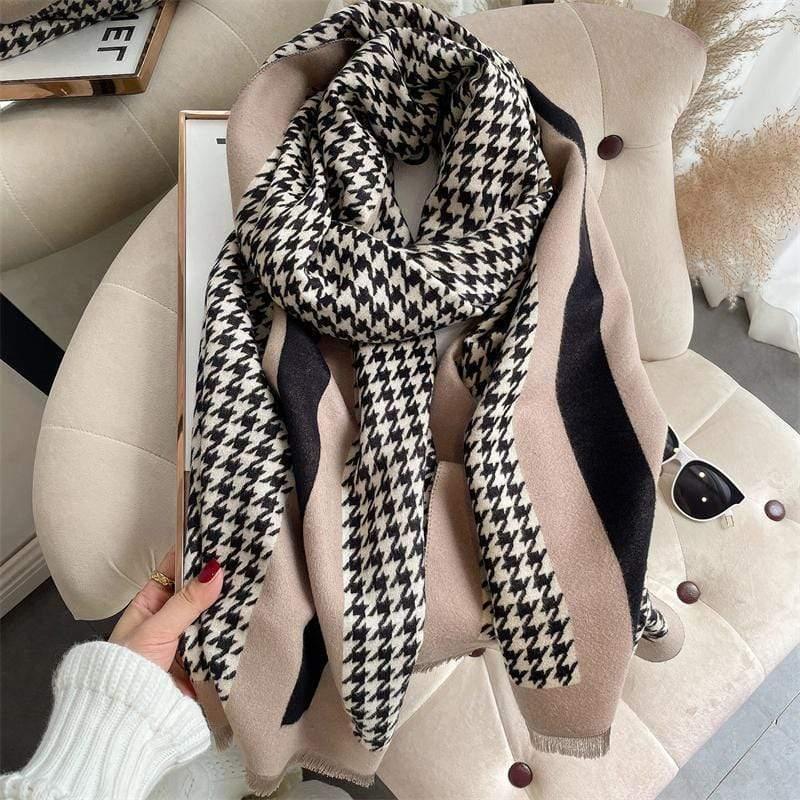 Shop 0 Thick Warm Winter Scarf Houndstooth Design Print Women Cashmere Pashmina Shawl Lady Wrap Scarves Knitted Female Foulard Blanket Mademoiselle Home Decor