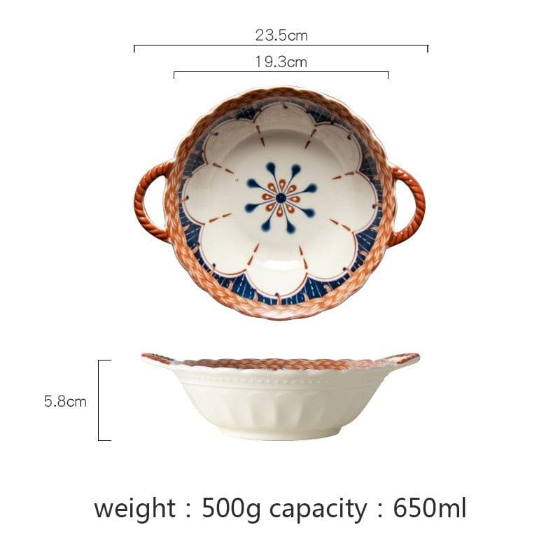 Shop 0 A 650ml Japanese Salad Bowl With Handle Ceramic Soup Noodle Bowl Wavy Edge Pasta Dish Kitchen Tableware Mademoiselle Home Decor