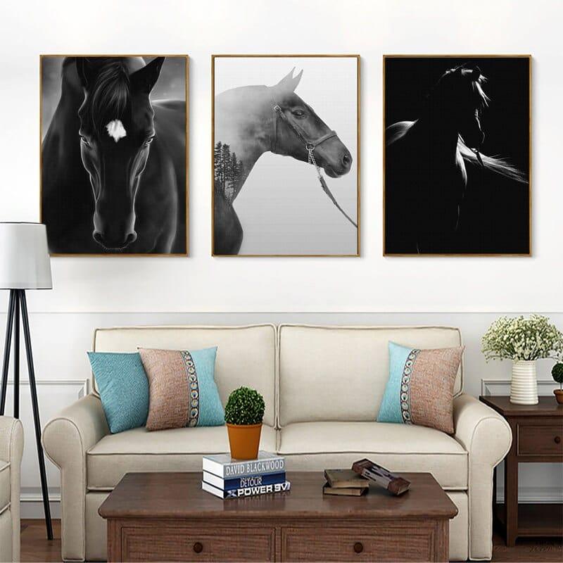 Shop 0 3Pcs / 21x30cm  8x12inch Black White Horse Animal Picture Home Decor Nordic Canvas Painting Wall Art Print Minimalist Realist Art Poster for Living Room Mademoiselle Home Decor
