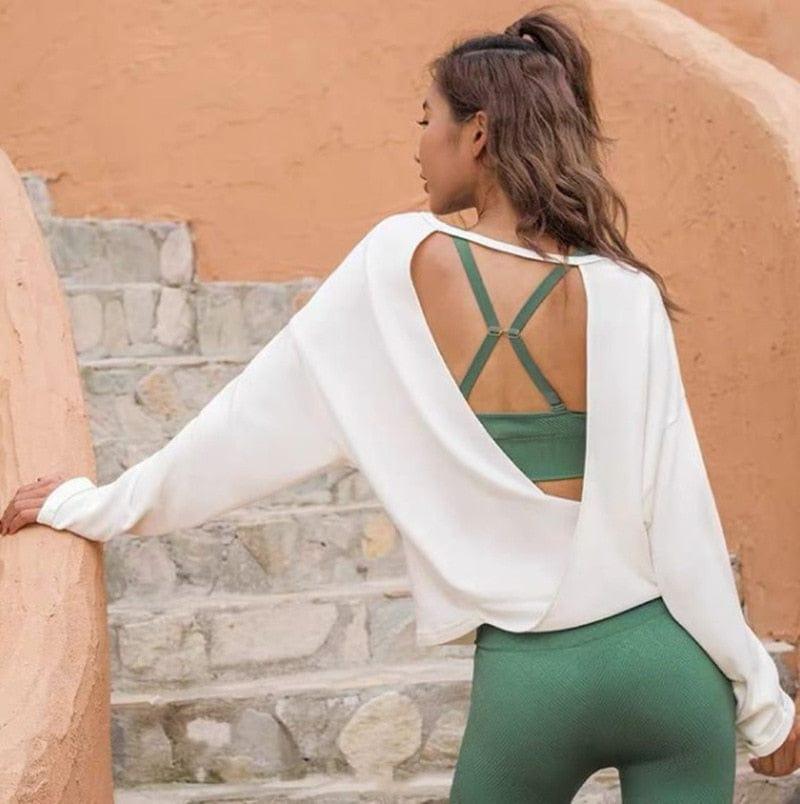 Shop 0 White / S 2022 New Sports T-shirt Yoga Women's Vest Running Dance Quick-drying Long Sleeve Fitness Halter Top Female Blouse Gym Clothing Mademoiselle Home Decor