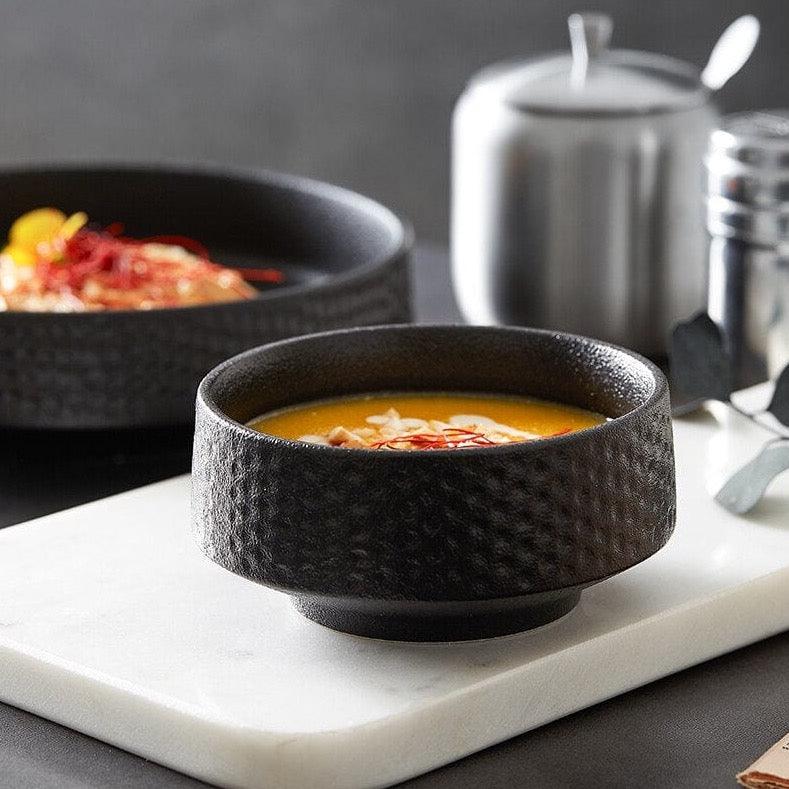 Shop 0 African Night Frosted Salad Deep Plate Retro Rice Bowl Hammer Pattern Shallow Mouth Pasta Plate Western Restaurant Placing Mademoiselle Home Decor