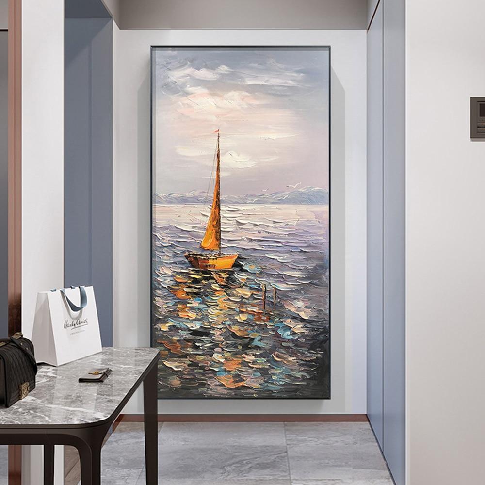 Shop 0 Seaview Sailboat Handmade Oil Paintings On Canvas Large Size Mural Home Office Wall Art Decoration Hand Painted Abstract Picture Mademoiselle Home Decor