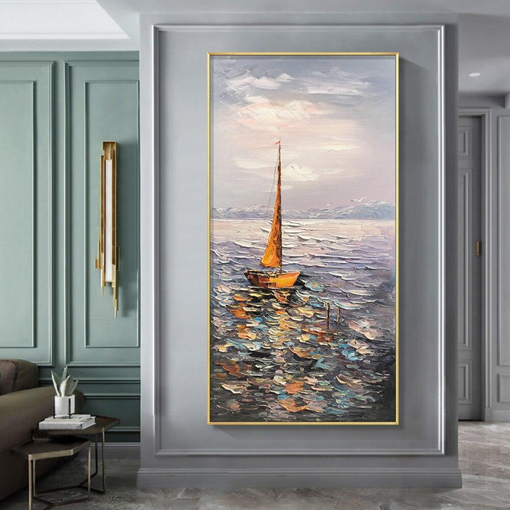 Shop 0 Seaview Sailboat Handmade Oil Paintings On Canvas Large Size Mural Home Office Wall Art Decoration Hand Painted Abstract Picture Mademoiselle Home Decor
