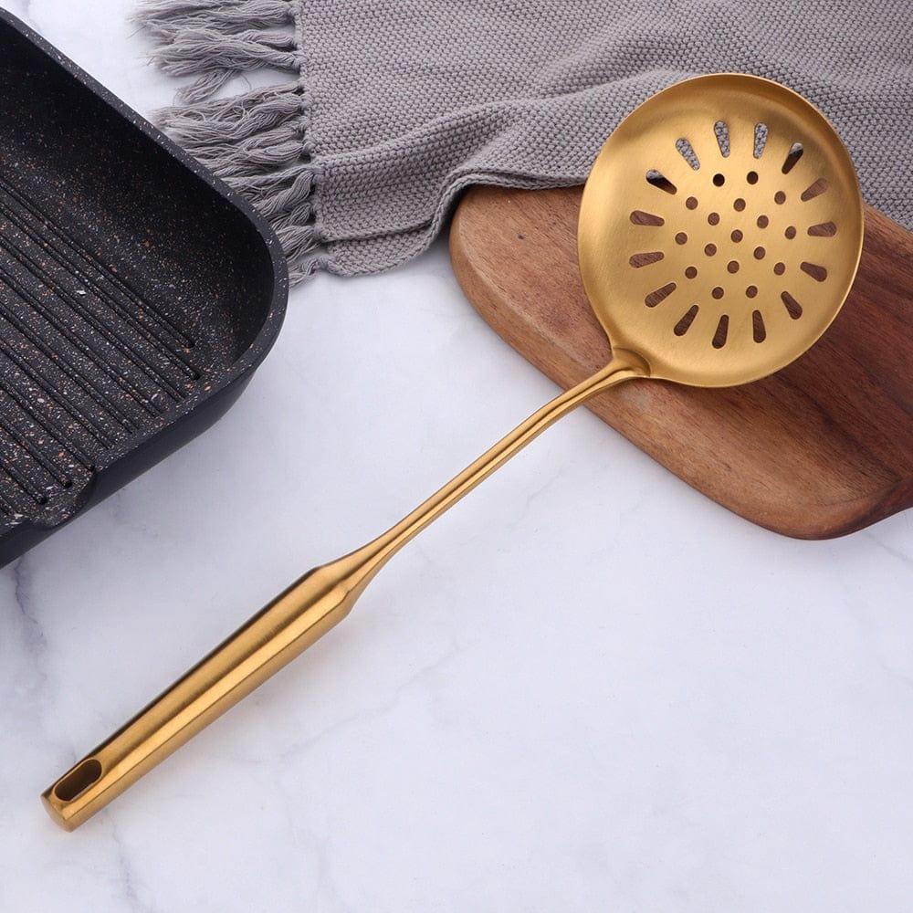 Shop 0 1-10PCS Stainless Steel CookwarLong Handle Set Gold Cooking Utensils Scoop Spoon Turner Ladle Cooking Tools Kitchen Utensils Set Mademoiselle Home Decor