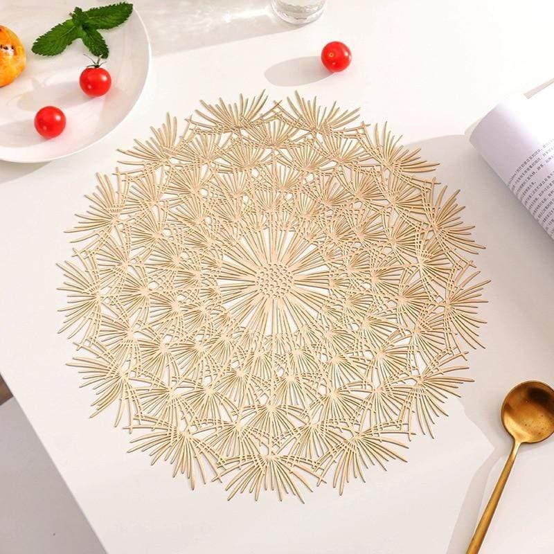 Shop 0 Golden / Diameter 38cm / 4 pieces Hollow placemat Restaurant PVC decoration Meal Mat Romantic Anti-hot Dining Table Line Mat Steak Plate Pad 6PCS 4PCS Mademoiselle Home Decor