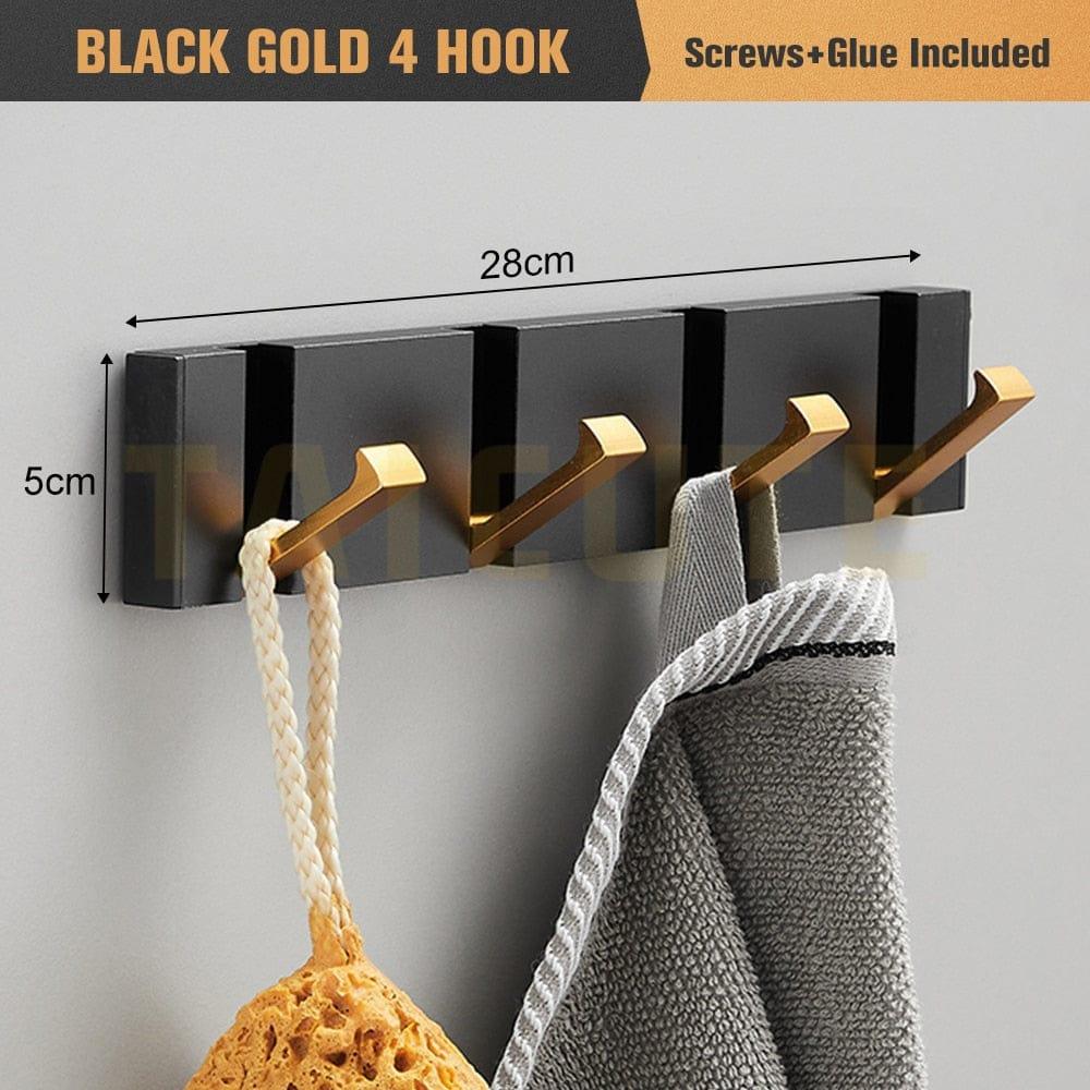 Shop 0 Black Gold 4 Hook / China TAICUTE Folding Towel Hanger 2ways Installation Wall Hooks Coat Clothes Holder for Bathroom Kitchen Bedroom Hallway, Black Gold Mademoiselle Home Decor