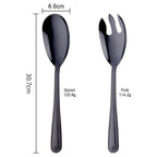 Shop 0 1 Set(2 Pcs) / Black Big Salad Spoon Fork Set Stainless Steel Kitchen Food Server Pasta Utensils Public Gold Tableware Using Buffet Restaurant Tools Mademoiselle Home Decor