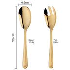 Shop 0 1 Set(2 Pcs) / Gold Big Salad Spoon Fork Set Stainless Steel Kitchen Food Server Pasta Utensils Public Gold Tableware Using Buffet Restaurant Tools Mademoiselle Home Decor