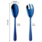 Shop 0 1 Set(2 Pcs) / Blue Big Salad Spoon Fork Set Stainless Steel Kitchen Food Server Pasta Utensils Public Gold Tableware Using Buffet Restaurant Tools Mademoiselle Home Decor