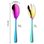 Shop 0 1 Set(2 Pcs) / Rainbow00 Big Salad Spoon Fork Set Stainless Steel Kitchen Food Server Pasta Utensils Public Gold Tableware Using Buffet Restaurant Tools Mademoiselle Home Decor