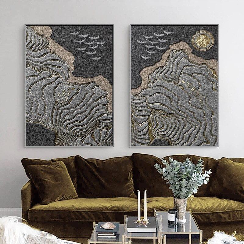 Shop 0 Landscape Poster Canvas Painting Wall Art Retro Abstract Golden Luxury Mountain Sun Print for Home Living Room Decor Picture Mademoiselle Home Decor