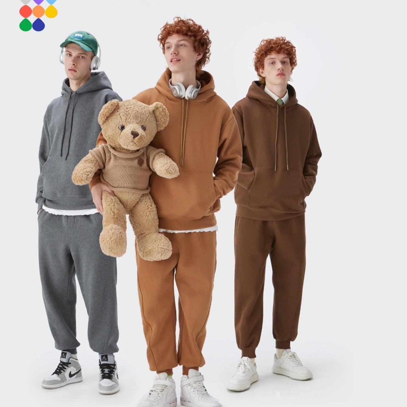 Shop 0 INFLATION Men&#39;s Tracksuit Suit Winter Warm Velvet Tracksuit Mens Casual Solid Sweatpant Set Unisex Jogging Suit Mademoiselle Home Decor