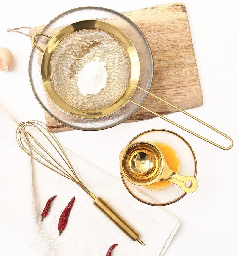Shop 0 Stainless Steel Gold Mesh Egg Beater Separate Oil Strainer Flour Sifter Sieve Colanders Flour Coffee Mesh Filter Kitchen Bakware Mademoiselle Home Decor