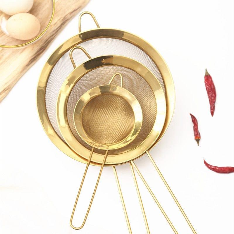 Shop 0 Stainless Steel Gold Mesh Egg Beater Separate Oil Strainer Flour Sifter Sieve Colanders Flour Coffee Mesh Filter Kitchen Bakware Mademoiselle Home Decor