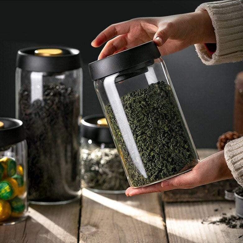 Shop 0 Glass Vacuum Tea Caddy Sealed Jar Transparent Household Storage Storage Bottle Home Furnishing Kitchen Storage Storage Bottle Mademoiselle Home Decor