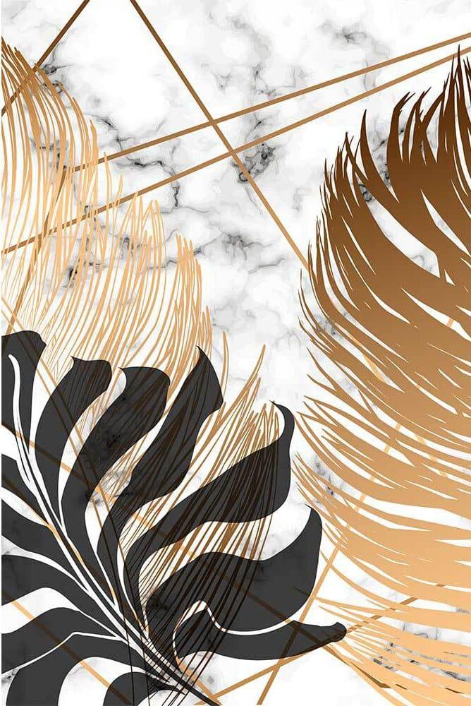 Shop 0 6 / 13x18cm No Frame Golden Black Painting Poster Decoration For Home Living Room Decor Aesthetic Wall Art Canvas,Monstera Leaf Feather Modern Print Mademoiselle Home Decor