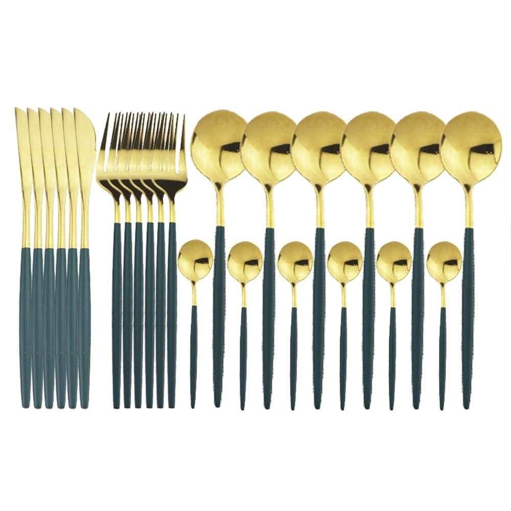 Shop 100003310 Green Gold Stoneridge Cutlery Set Mademoiselle Home Decor