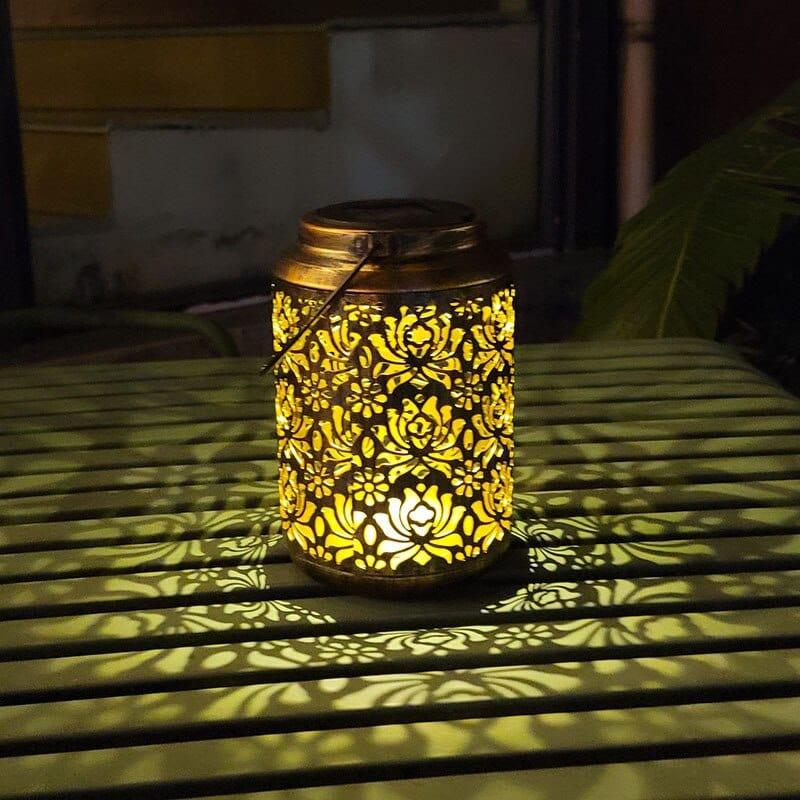 Shop 0 J style LED Solar Lantern Light Hollow Wrought Iron Projection Light Hanging Lamps Outdoor Waterproof Yard Garden Art Decoration Mademoiselle Home Decor