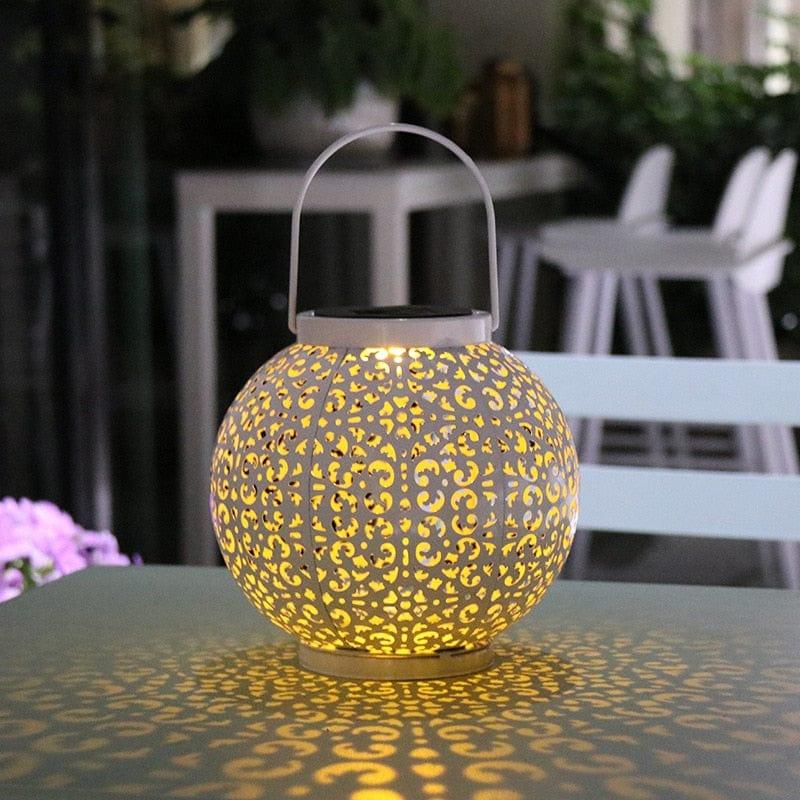 Shop 0 LED Solar Lantern Light Hollow Wrought Iron Projection Light Hanging Lamps Outdoor Waterproof Yard Garden Art Decoration Mademoiselle Home Decor